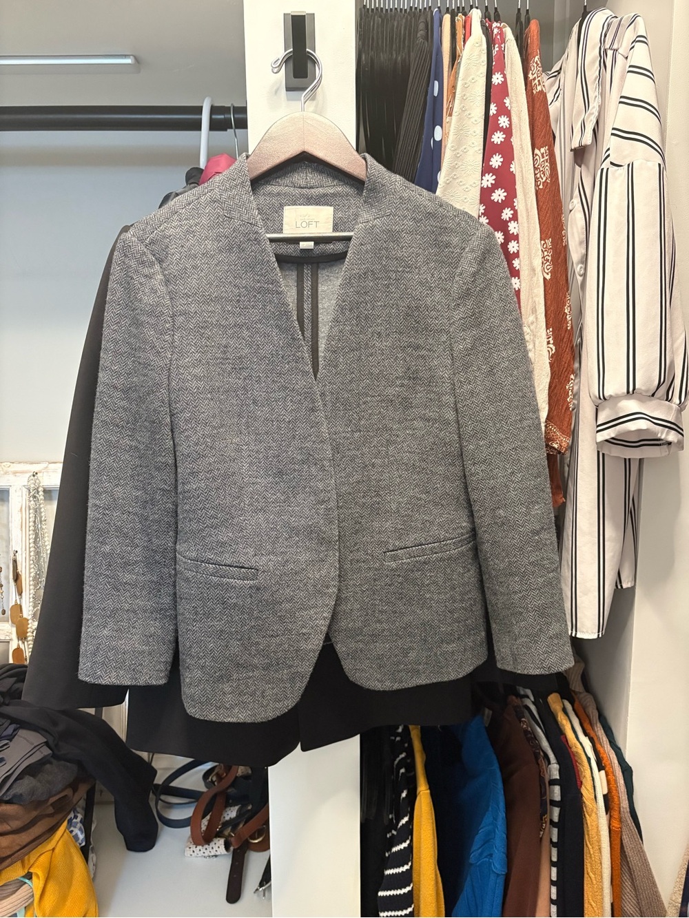 LOFT Gray Textured Open-Front Blazer